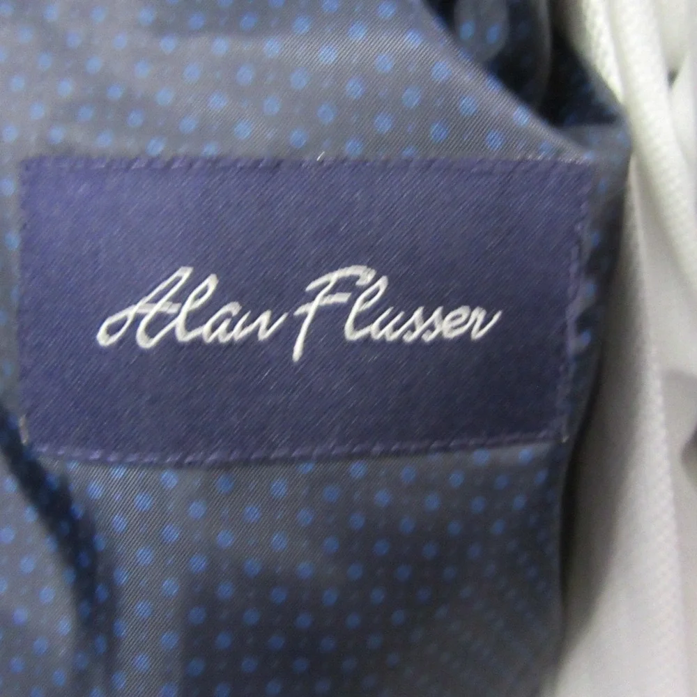 Alan Flusser Sport Coat 40R Gray Blue Windowpane Double Vent‎ Modern